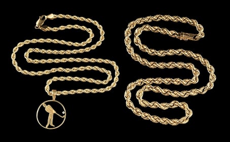 LOT OF 2: 14K GOLD ROPE NECKLACES W/ GOLD PENDANT