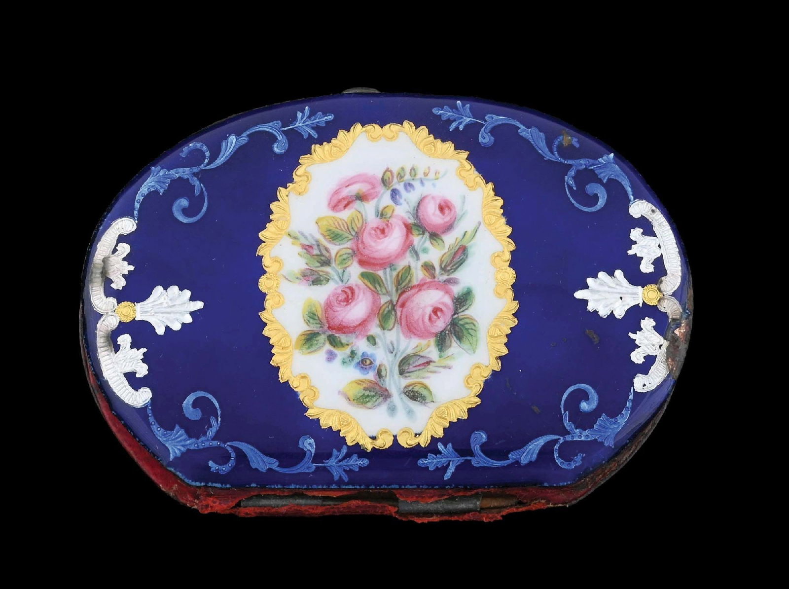 ENAMELED COIN WALLET: Beautiful early enameled coin purse. Nice color and detail. Some wear to edges. Condition: (Excellent). Dimensions: 3" x 2".
