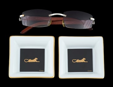 LOT OF 2: CARTIER SUNGLASSES & PANTHER TRINKET TRAYS