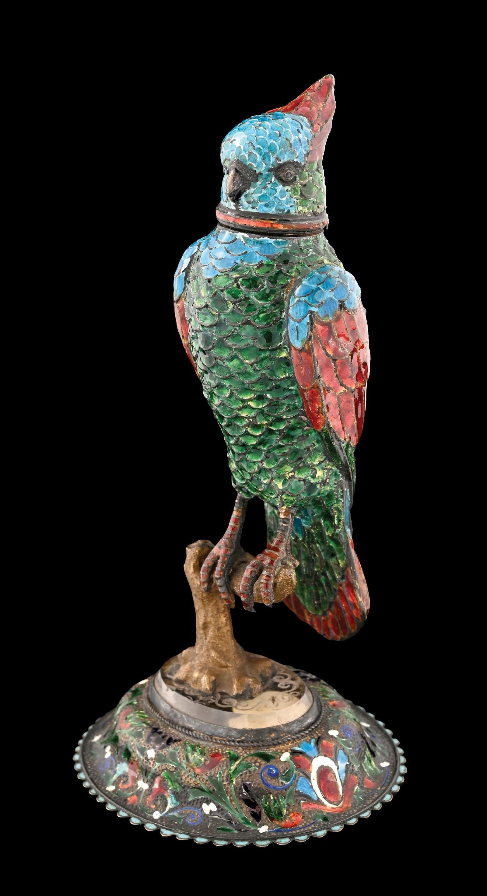 VIENNESE ENAMEL PARROT PERFUME BOTTLE (1 of 8)