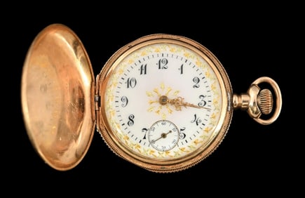 LADIES' 14K GOLD WALTHAM H/C POCKET WATCH.