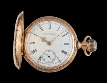 14K GOLD WALTHAM H/C POCKET WATCH.