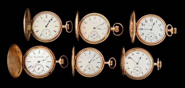 LOT OF 6: GOLD FILLED HUNTING CASE ELGIN POCKET WATCHES