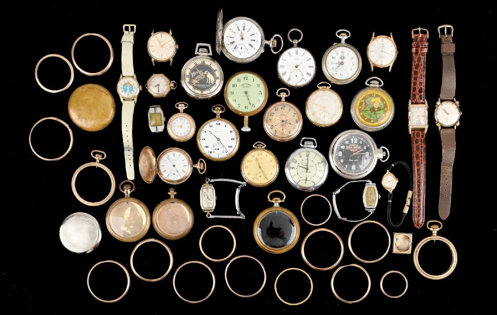 LARGE GROUP OF MISC. POCKET WATCHES, CASES, WRISTWATCHES & PARTS (1 of 3)