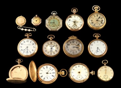 LOT OF 13: GOLD TONE POCKET & PENDANT WATCHES / CASES