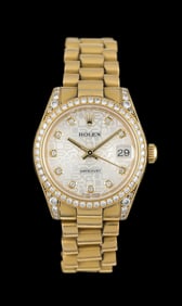 18K GOLD ROLEX 31MM DATEJUST W/SILVER JUBILEE DIAMOND DIAL, REF. 178158.