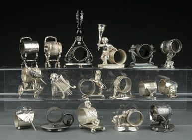 LOT OF 17: ANTIQUE SILVER-PLATED NAPKIN RINGS