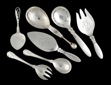 LOT OF 7: GEORG JENSEN STERLING SILVER SERVING PIECES
