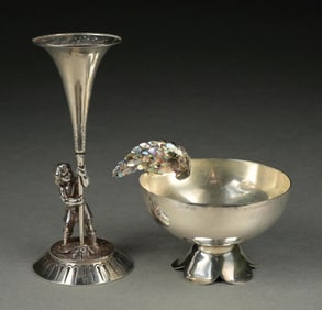 ANTIQUE GORHAM STERLING SILVER VASE & MEXICAN SILVER BOWL