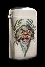 STERLING SILVER MATCH SAFE OF DEVIL OR BEARDED MONKEY