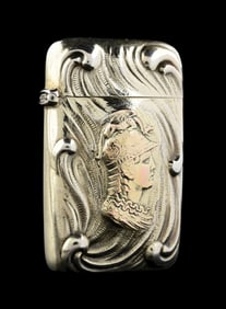 STERLING SILVER MATCH SAFE OF GREEK WARRIOR