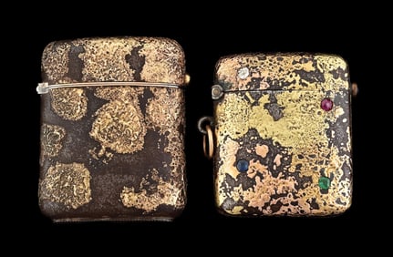 LOT OF 2: METAL MATCH SAFES W/ GOLD OVERLAY