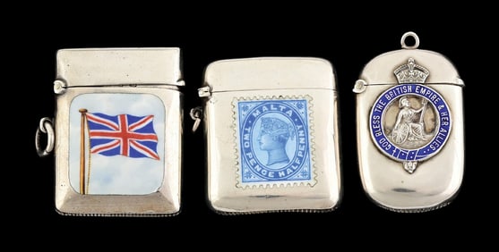 LOT OF 3: SILVER & ENAMEL MATCH SAFES