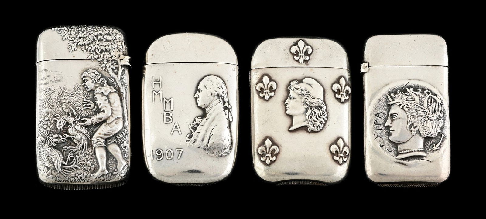 LOT OF 4: STERLING SILVER MATCH SAFES W/ FIGURES (1 of 7)
