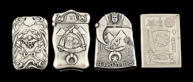LOT OF 4: SHRINERS STERLING & 1 MASONS MATCH SAFES