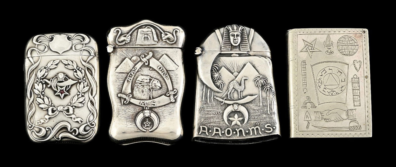LOT OF 4: SHRINERS STERLING & 1 MASONS MATCH SAFES (1 of 5)