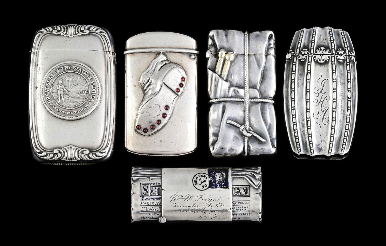 LOT OF 5: STERLING SILVER MATCH SAFES (1 of 2)