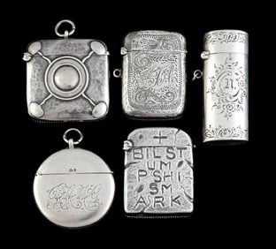 LOT OF 5: STERLING SILVER MATCH SAFES