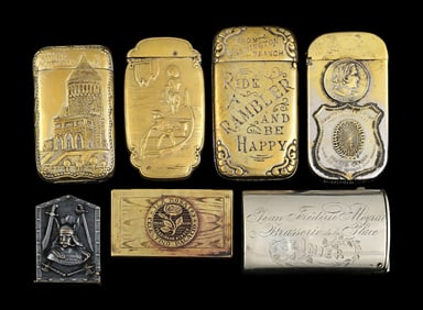 LOT OF 7: BRASS & PLATED BRASS MATCH SAFES