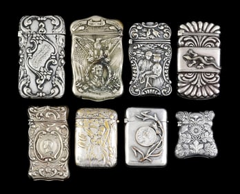 LOT OF 8: SILVER PLATED MATCH SAFES