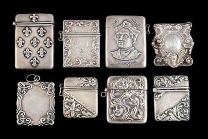 LOT OF 8: STERLING SILVER STAMP CASES