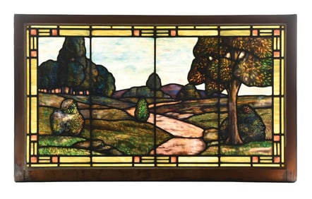 EARLY 20TH CENTURY AMERICAN LANDSCAPE STAINED GLASS WINDOW