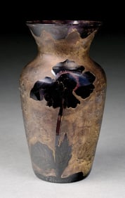 POPPY ETCHED ART GLASS VASE W/ DAUM SIGNATURE