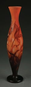 TALL GALLÉ CAMEO GLASS TAPERED FLORAL VASE