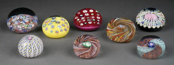 LOT OF 8: GLASS PAPERWEIGHTS