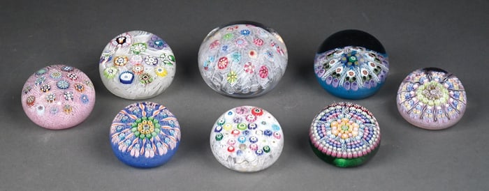 LOT OF 8: GLASS PAPERWEIGHTS