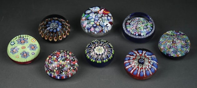 LOT OF 8: GLASS PAPERWEIGHTS