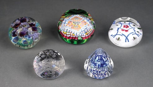 LOT OF 5: GLASS PAPERWEIGHTS