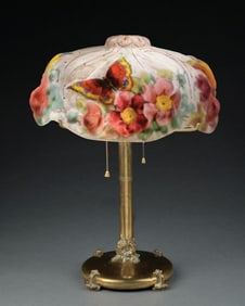 PAIRPOINT PUFFY BUTTERFLY & FLORAL TABLE LAMP