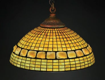 TIFFANY STUDIOS TURTLEBACK LEADED GLASS HANGING LAMP