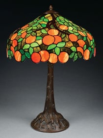 RARE CINCINNATI IRON WORKS SNOWBALL LEADED GLASS TABLE LAMP