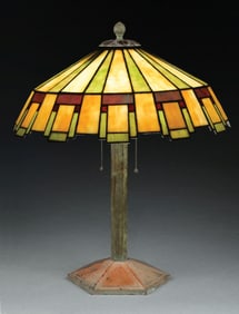 BRADLEY & HUBBARD ARTS AND CRAFTS LEADED GLASS 4-LIGHT TABLE LAMP