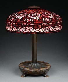20TH CENTURY PURPLE LEADED GLASS TABLE LAMP