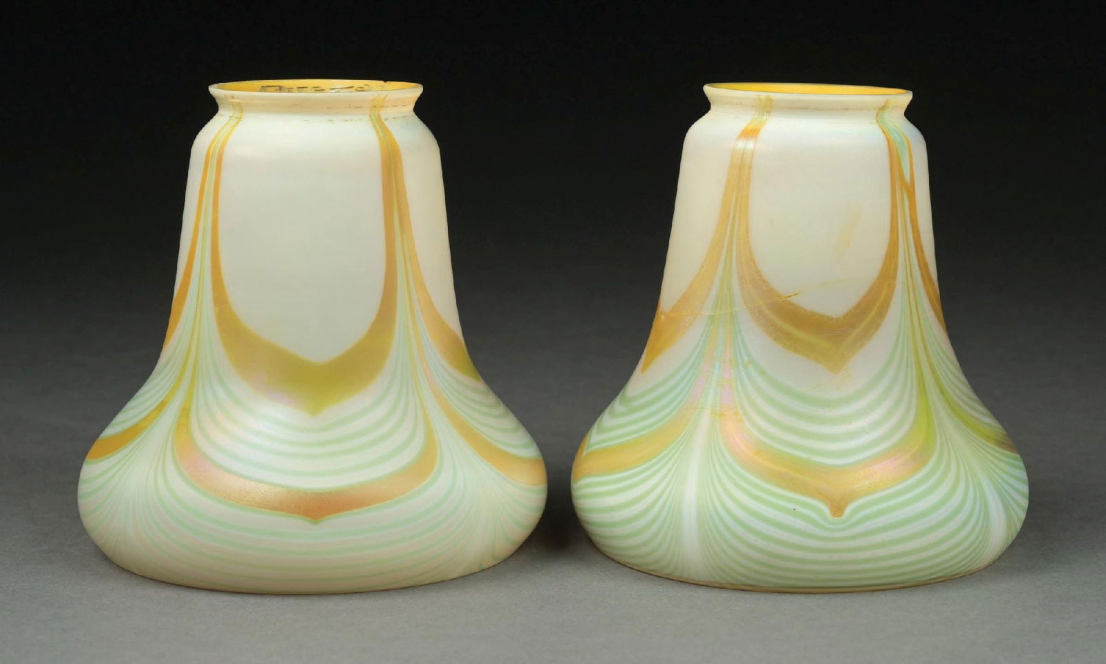 PAIR OF QUEZAL TULIP ART GLASS SHADES (1 of 6)