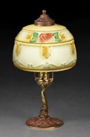 EARLY 20TH CENTURY FLORAL ENAMELED BOUDOIR LAMP