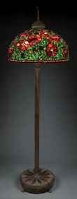 TIFFANY-STYLE ORIENTAL POPPY LEADED GLASS FLOOR LAMP