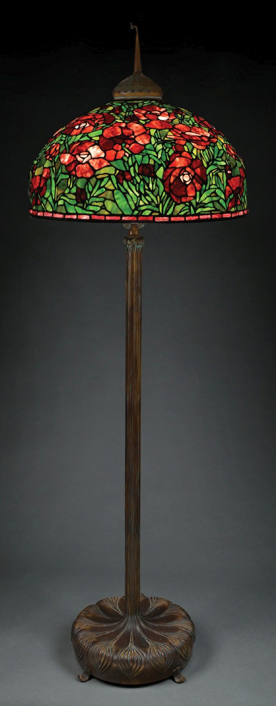 TIFFANY-STYLE ORIENTAL POPPY LEADED GLASS FLOOR LAMP (1 of 5)