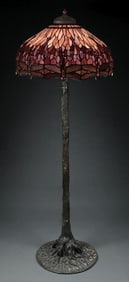 TIFFANY-STYLE DROPHEAD DRAGONFLY LEADED GLASS FLOOR LAMP