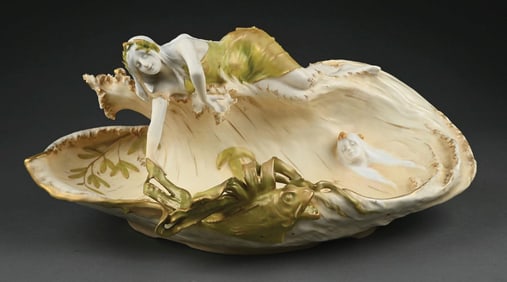 AMPHORA MERMAID CENTERPIECE W/ CRASHING WAVES, JELLYFISH, & AN EXOTIC FISH