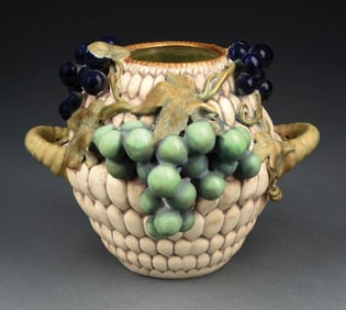 PAUL DACHSEL APPLIED GRAPES VASE W/ HANDLES