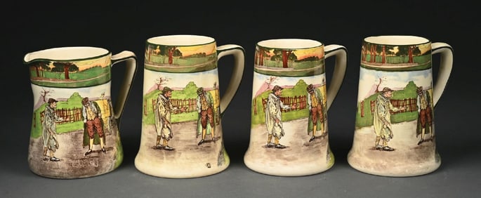 LOT OF 4: ROYAL DOULTON MOTORING SERIES PITCHER AND 3 MUGS