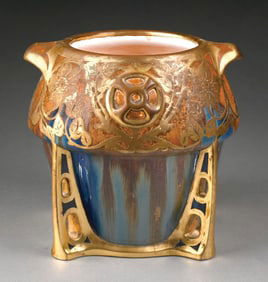 MERKELBACH & WICK METAL-CLAD GLAZED STONEWARE JUDENSTIL VASE
