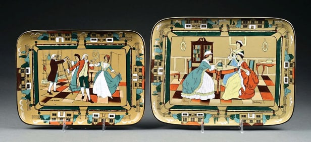 LOT OF 2: BUFFALO POTTERY DELDARE WARE UNDERGLAZE TEA AND DRESSER TRAYS