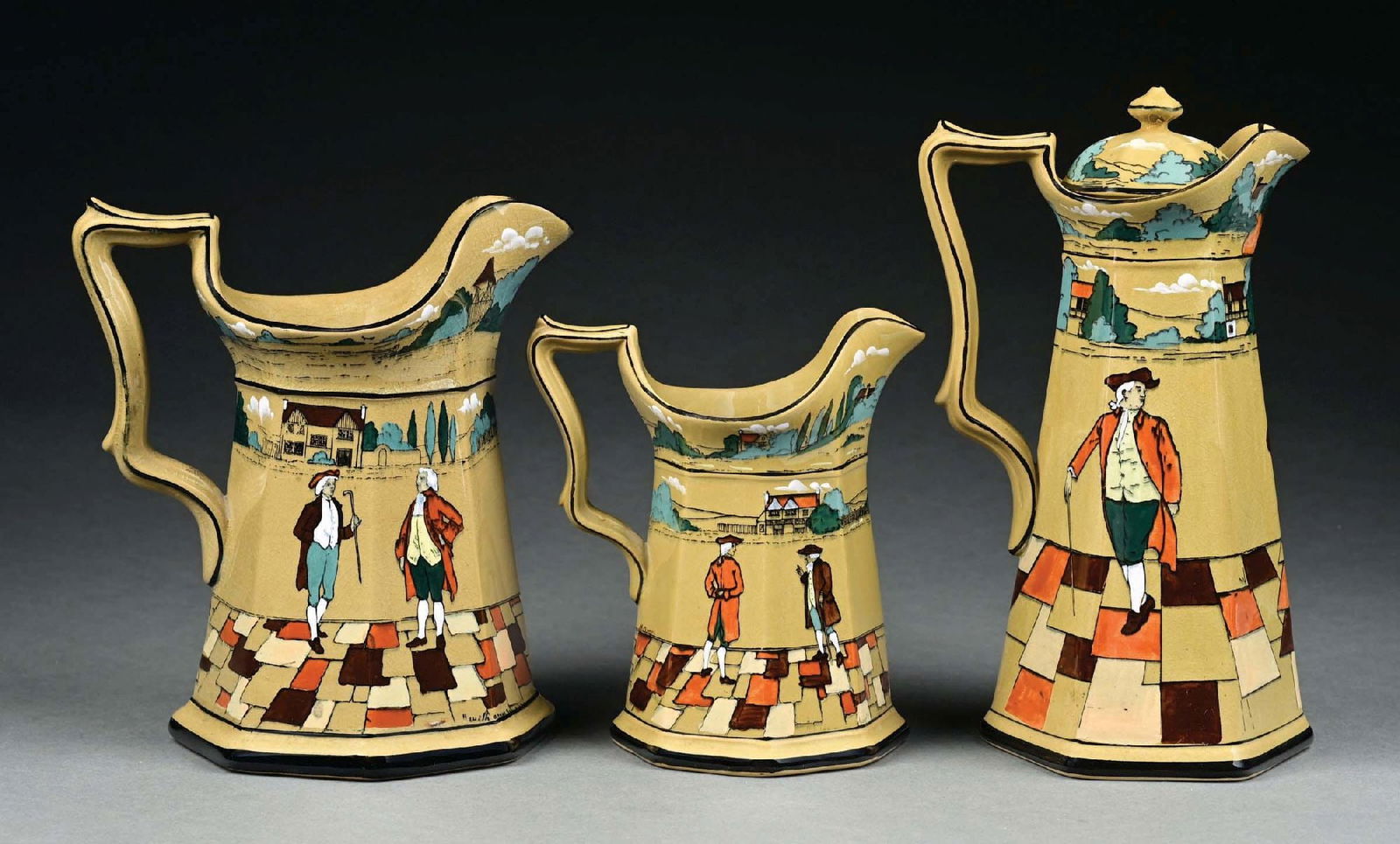 BUFFALO POTTERY DELDARE WARE CHOCOLATE POT AND PITCHERS SET (1 of 5)