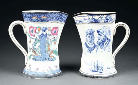 LOT OF 2: BUFFALO POTTERY UNDERGLAZE GLORIANA AND MARINE JUGS