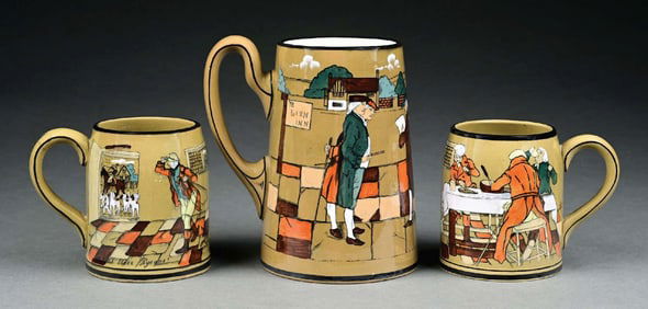LOT OF 3: BUFFALO POTTERY DELDARE WARE MUGS AND STEIN